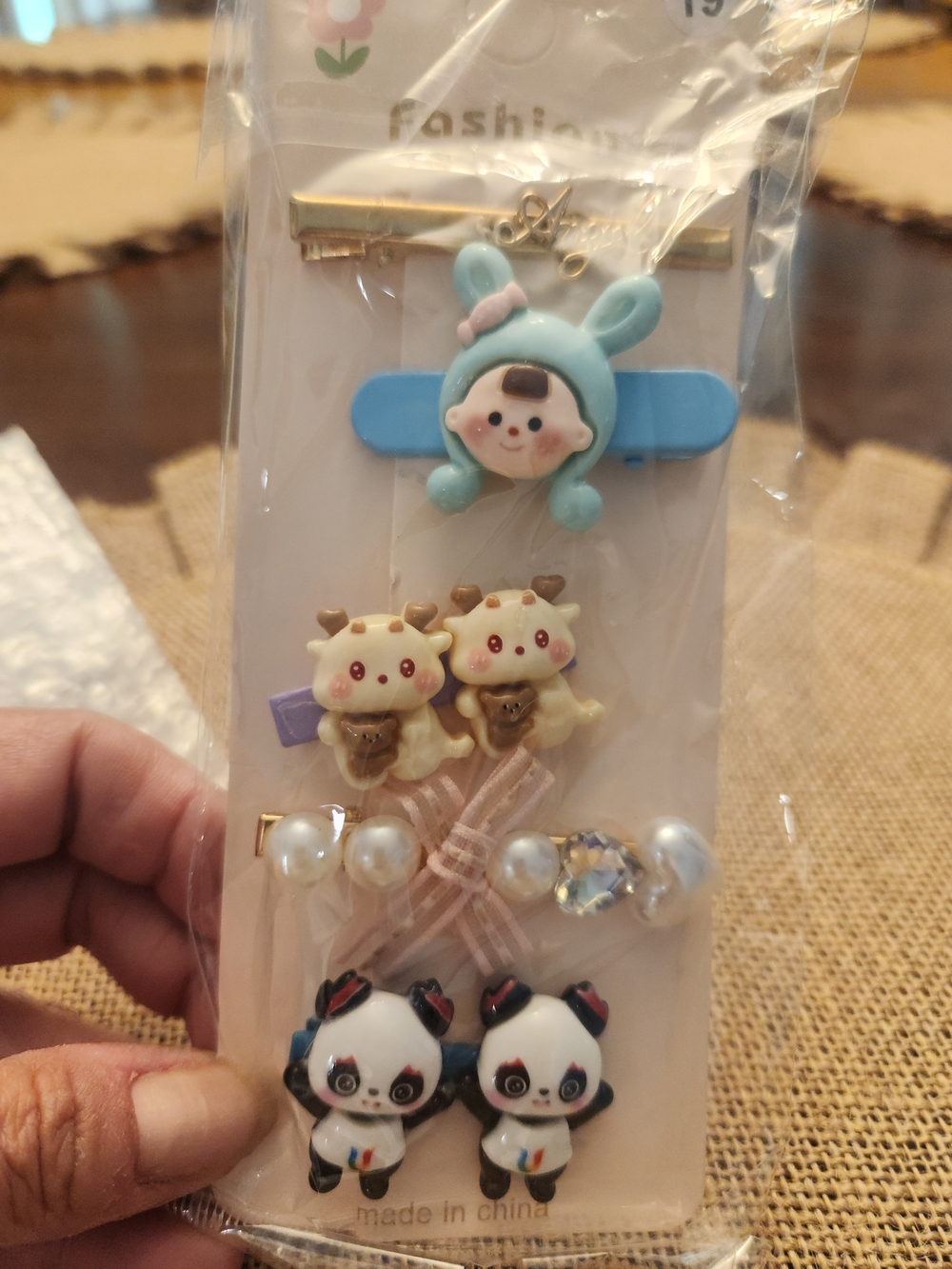 Kids Cute Character Hair Clip Set in Blue, Cream, White & Black